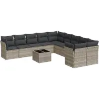 vidaXL Ensemble de salon de jardin 11 pièces avec coussins gris clair Poly rotin