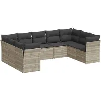 vidaXL Ensemble de salon de jardin 9 pièces avec coussins gris clair Poly rotin