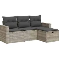 vidaXL Ensemble de salon de jardin 4 pièces avec coussins gris clair Poly rotin