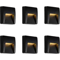 QAZQA Ensemble de 6 appliques murales extérieures carrées noires avec LED IP65 - Gem