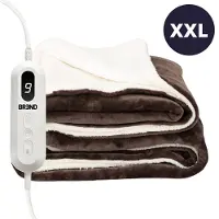 BREND Couverture électrique BR-2219 - avec 9 réglages de température - en flanelle - Plaid chaud pour canapé et lit - 180 x 130 cm - Marron/Blanc