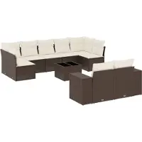vidaXL Ensemble de salon de jardin 10 pièces avec coussins Marron Poly Rattan