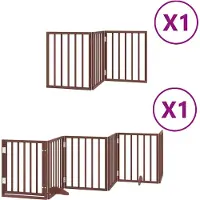 vidaXL Porte pour chien 9 pièces avec porte Pliable Marron 450 cm Bois de peuplier