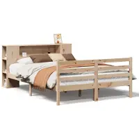 vidaXL Lit en bois massif avec étagère sans matelas 135x190 cm Pin