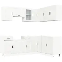 vidaXL Ensemble d'armoires de cuisine Porto 11 pièces blanc brillant Matériau dérivé du bois