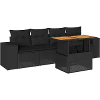 vidaXL Ensemble de salon de jardin 5 pièces avec coussins noir poly rotin