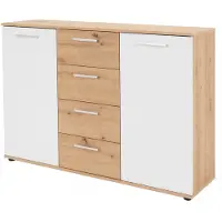 Die Möbelfundgrube Commode Jakob 120 cm, 2 portes et 4 tiroirs - Chêne Artisan/Blanc