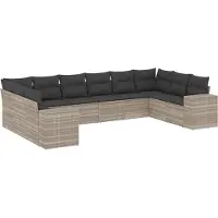 vidaXL Ensemble de 10 canapés de jardin avec coussins gris clair Poly rotin