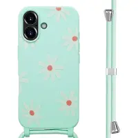 IMoshion Coque design en silicone avec cordon pour Apple iPhone 16 - Green Flower Distance