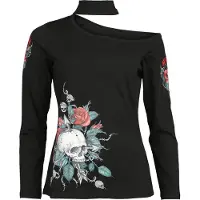 Rock Rebel by EMP T-shirt manches longues de - Haut Manches Longues Imprimé Crâne & Roses - S - XL - pour Femme - noir - Taille M
