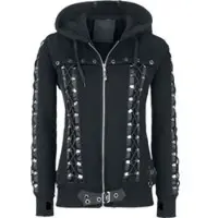 Banned Sweat-shirt zippé à capuche de - Sweat Zippé Avec Laçages Décoratifs - S - XXL - pour Femme - noir - Taille S