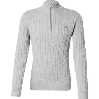 Gant pour homme. 8050603 Pull en tricot torsadé demi-zippé gris (XL), Casuel, Le coton biologique