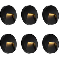QAZQA Ensemble de 6 appliques murales extérieures rondes noires avec LED IP65 - Gem