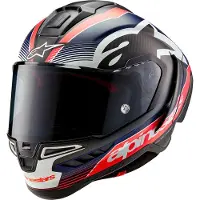 Alpinestars Supertech R10 Team Noir Carbon Rouge Fluo Bleu Foncé Mat Casque Intégral Taille S