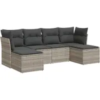 vidaXL Ensemble de salon de jardin 6 pièces avec coussins gris clair Poly rotin