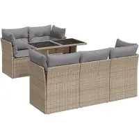 vidaXL Ensemble de salon de jardin 6 pièces avec coussins Beige Poly Rattan