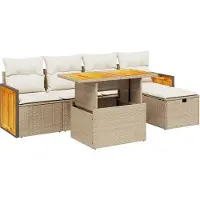 vidaXL Ensemble de salon de jardin 6 pièces avec coussins Beige Poly Rattan