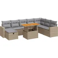 vidaXL Ensemble de salon de jardin 9 pièces avec coussins Beige Poly rotin Acacia