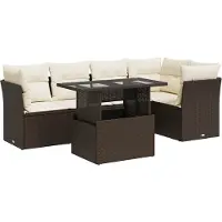 vidaXL Ensemble de salon de jardin 6 pièces avec coussins Marron Poly Rattan