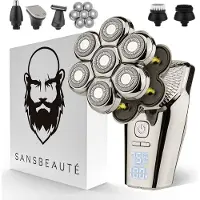 Sansbeauté Rasoir électrique 6-en-1 - - Lames rotatives 7D - Rasage tête, visage et corps - Étanche IPX6 - Accessoires & lame de rechange inclus