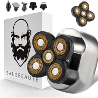 Sansbeauté Rasoir pour homme 6-en-1 + tête de rasage supplémentaire - Tondeuse - SkullSharp Platinum - Rasoir pour crâne - Rasoir électrique pour le visage et la tête - Rasage de la tête - Wet & Dry