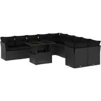 vidaXL Ensemble de salon de jardin 11 pièces avec coussins noir poly rotin