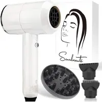 Sansbeauté Hair Dryer with Diffuser - Ionic Hair Dryer - Brush - Travel Hair Dryer - 3 Attachments - Curls - Coolshot - 3 Stages - Hair Dryer with Diffuser - Hair Dryer - 2000W - White