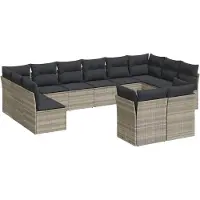 vidaXL Ensemble de 12 canapés de jardin avec coussins gris clair Poly rotin