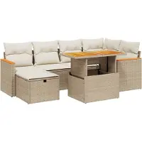 vidaXL Ensemble de salon de jardin 7 pièces avec coussins Beige Poly Rattan