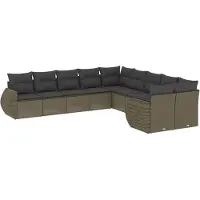 vidaXL Ensemble de 10 canapés de jardin avec coussins gris clair Poly rotin