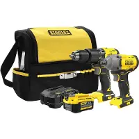 Stanley , SFMCK217M1S, set marteau perforateur et visseuse à percussion sans fil de, système V20 20V, avec batterie 4.0Ah, sacoche et chargeur, pour une utilisation professionnelle, noir avec jaune