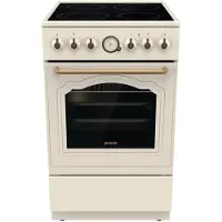 Gorenje GECS5B70CLI, Voln stojící sporák, slonová kost, Otoné ovládání, Pední deska, Sklokeramický, 4 zóny, Retro design