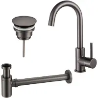 FortiFura Calvi Kit robinet lavabo - robinet haut - bec rotatif - bonde non-obturable - siphon design bas - Gunmetal poli PVD SW809350/SW769487/SW767295