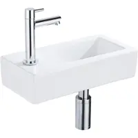 FortiFura Fuente Pack Lave-mains - 36x18.5x9cm - 1 trou de robinet - solid surface - robinet Chrome - Blanc mat SW696234/SW696219/SW705498/SW696206