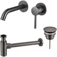 FortiFura Calvi Slim Kit mitigeur lavabo - robinet encastrable - bonde nonobturable - siphon design - PVD Gunmetal SW766534/SW769487/SW767297