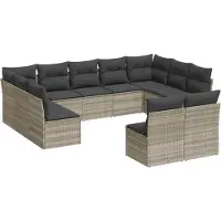 vidaXL Ensemble de salon de jardin 11 pièces avec coussins gris clair Poly rotin