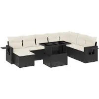 vidaXL Ensemble de jardin canapé 8 pièces avec coussins noir poly rotin