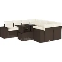 vidaXL Ensemble de salon de jardin 9 pièces avec coussins Marron Poly Rattan