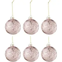 J-Line Boite de 6 boule de noel motif rose paillettes verre rose clair small
