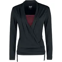 Black premium by emp T-shirt manches longues de - Haut Manches Longes Look Cache-Cœur - S - XXL - pour Femme - noir/bordeaux - Taille XL