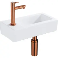 FortiFura Fuente Pack Lave-mains - 36x18.5x9cm - 1 trou de robinet - solid surface - robinet Cuivre - Blanc mat SW970033/SW799403/SW705498/SW799405