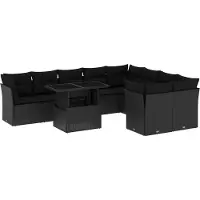 vidaXL Ensemble de 10 canapés de jardin avec coussins noir poly rotin
