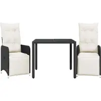 vidaXL Ensemble de jardin bistrot 3 pièces avec coussins noir Poly rotin