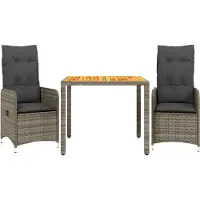 vidaXL Ensemble de jardin bistrot 3 pièces avec coussins Gris Poly rotin