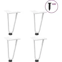 vidaXL Pieds en épingle à cheveux 4 pcs. Blanc 20 cm Acier massif