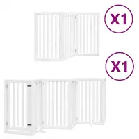 vidaXL Porte pour chien 9 pièces avec porte Pliable Blanc 450 cm Bois de peuplier
