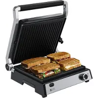 Kitchenbrothers Contact Grill Deluxe - Appareil à griller - Plaques de gril amovibles - Gril à panini - 5 réglages de hauteur - 2000W - acier inoxydable