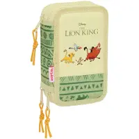 Safta Trousse à crayons triple Mufasa vert Beige 12,5 x 19,5 x 5,5 cm 37 pièces