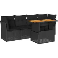 vidaXL Ensemble de salon de jardin 5 pièces avec coussins noir poly rotin
