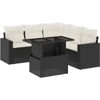 vidaXL Salon de jardin 6 pcs avec coussins noir résine tressée